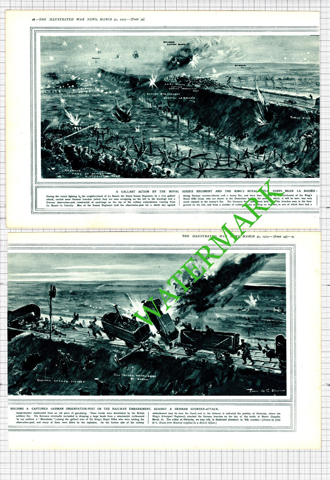 Royal Sussex Regiment King's Royal Rifles La Bassee WW1   -  1915 2-Part Cutting