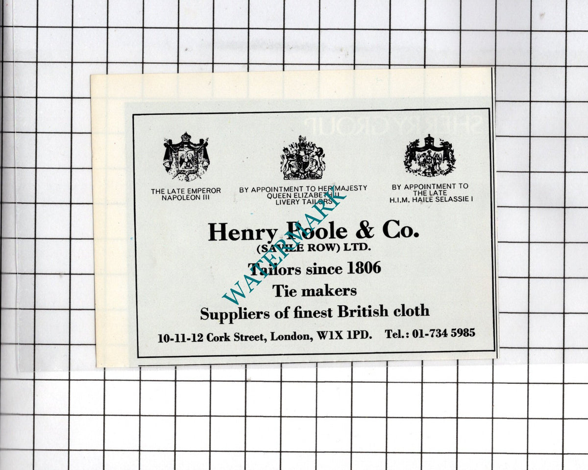 Henry Poole & Co Savile Row Ltd Tailors London Advert - 1980 Small Cutting