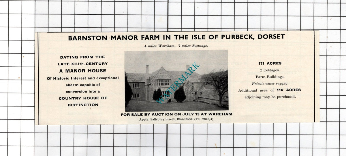 Barnston Manor Farm Isle Of Purbeck Dorset Small House Sale Advert - 1967