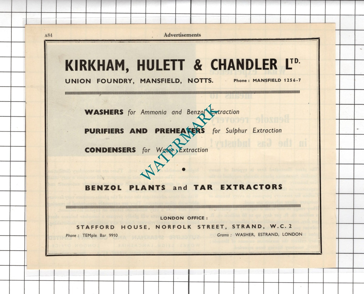Sutcliffe Speakman & Co Leigh Lancs / Kirkham Hulett & Chandler -  1951 Advert