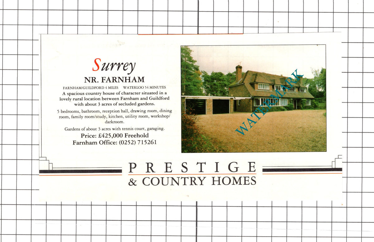 Farnham Surrey Guildford House Sale Advert - 1990 Clipping / Print
