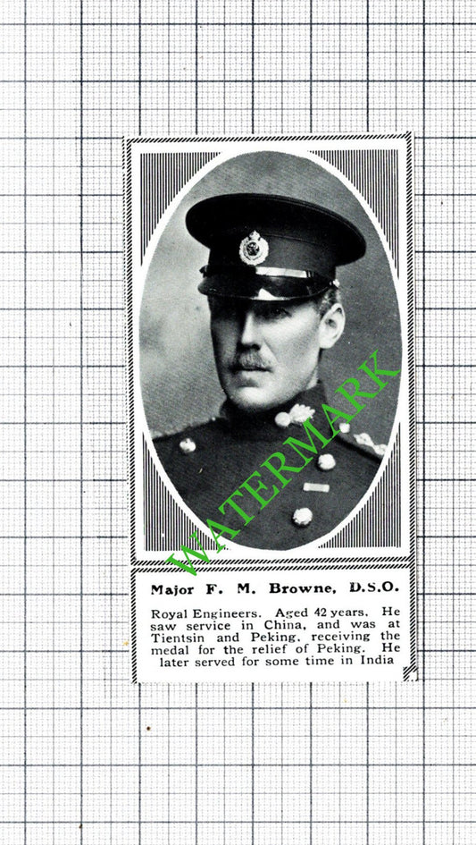 Major F M Browne Royal Engineers World War One WW1   - c.1918 SMALL Cutting