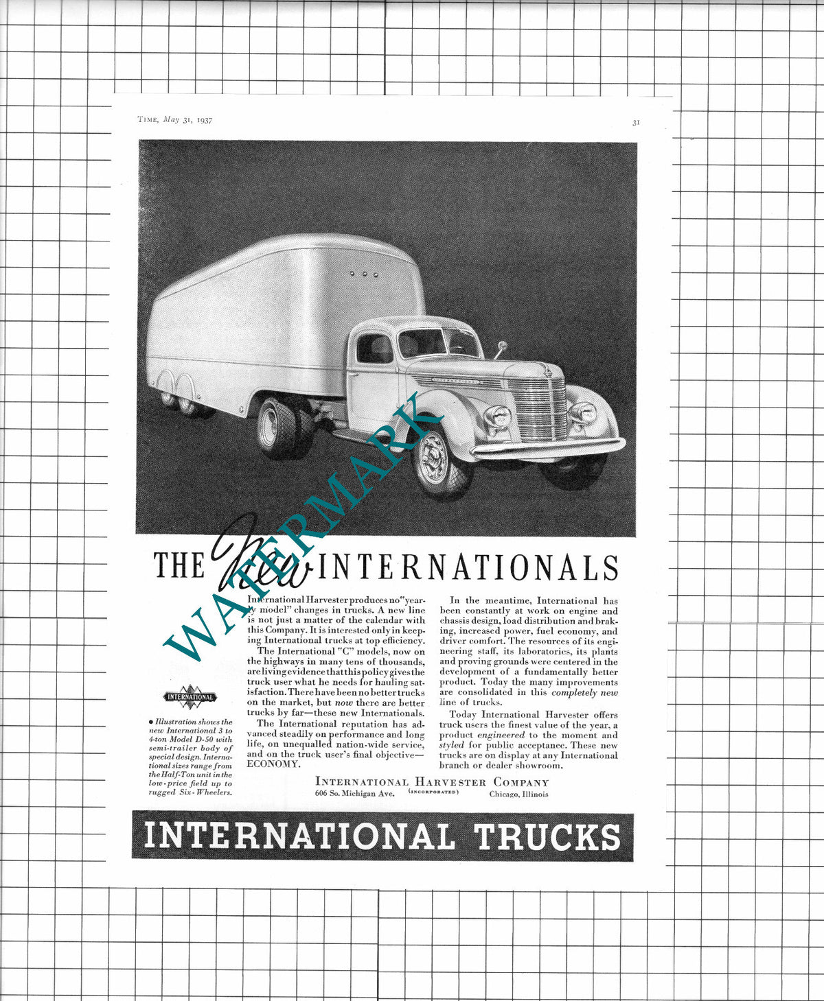 International Harvester Company International Trucks Advert     - 1937