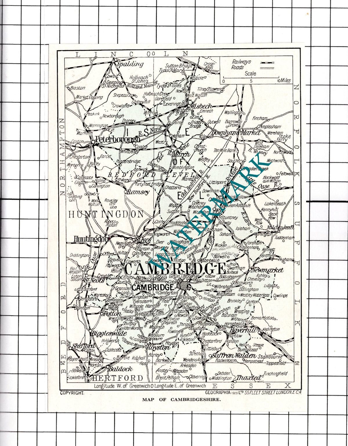 Cambridgeshire Map  - c.1930s Small Clipping / Print