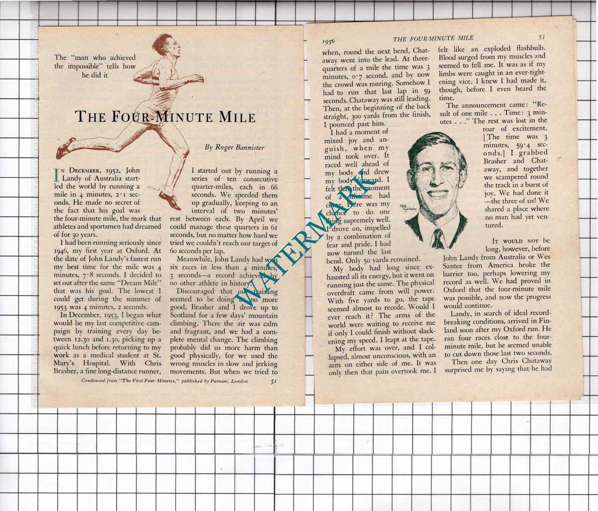 Roger Bannister The Four Minute Mile  - 1956 Small Article