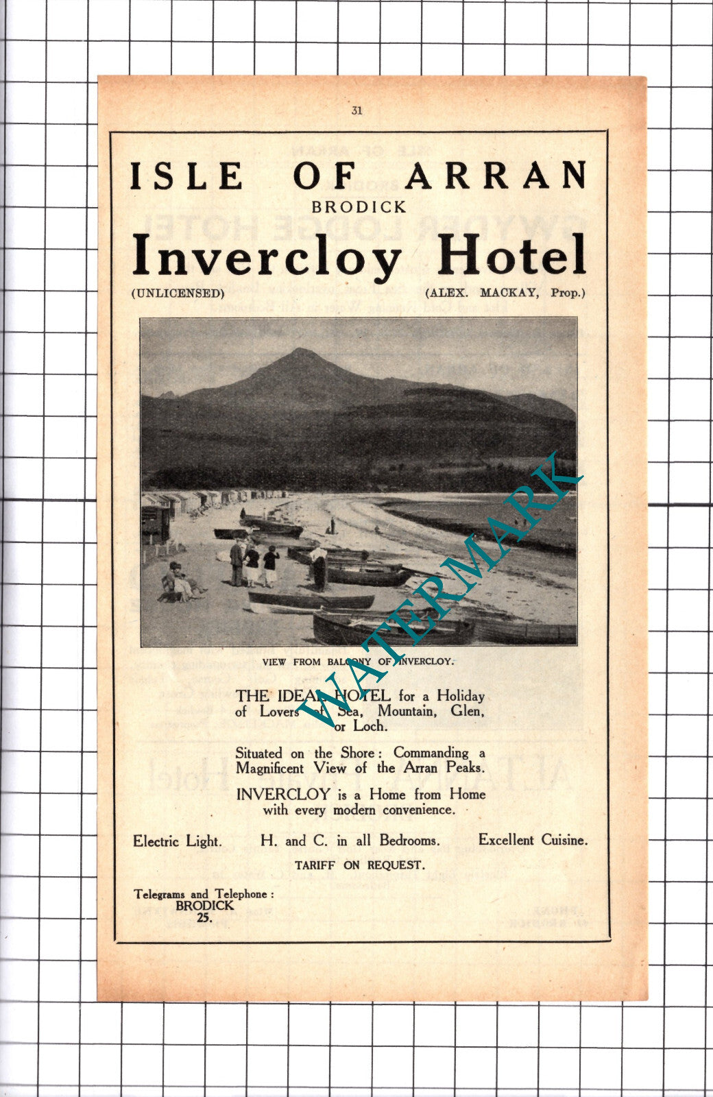 Invercloy Hotel Brodick Isle Of Arran Alex Mackay Advert   - 1939 Cutting