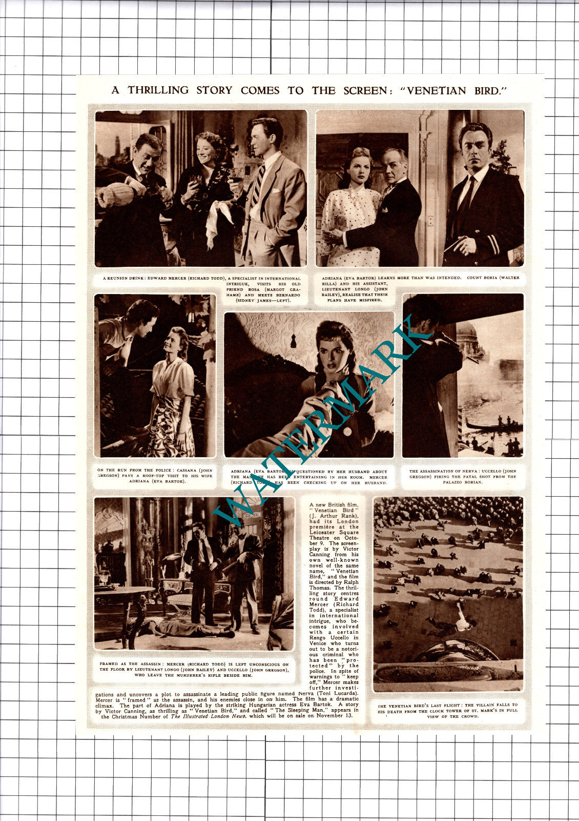 Margot Grahame Sidney James Richard Todd Bartok Venetian Bird - 1952 Cutting