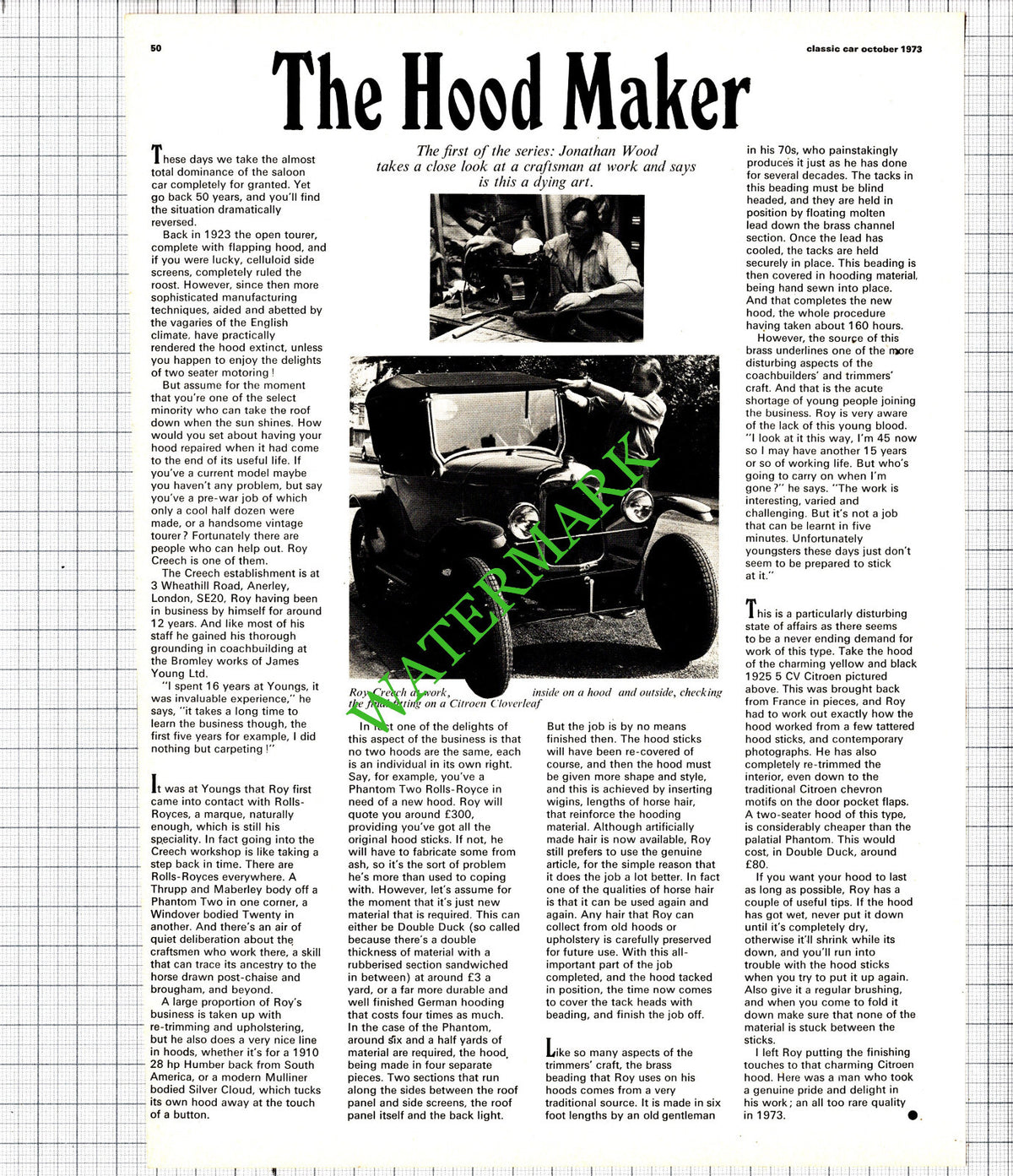 Roy Creech Anerley London - 1973 Article