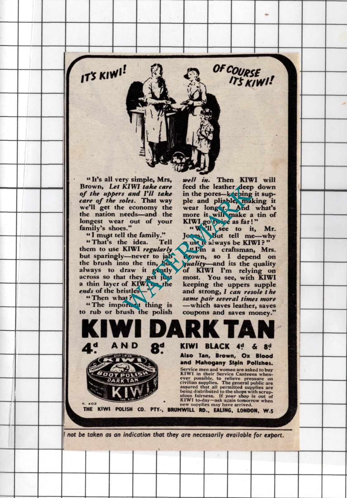 Kiwi Dark Tan Polish Advert Wartime WW2   - 1942 Small Clipping