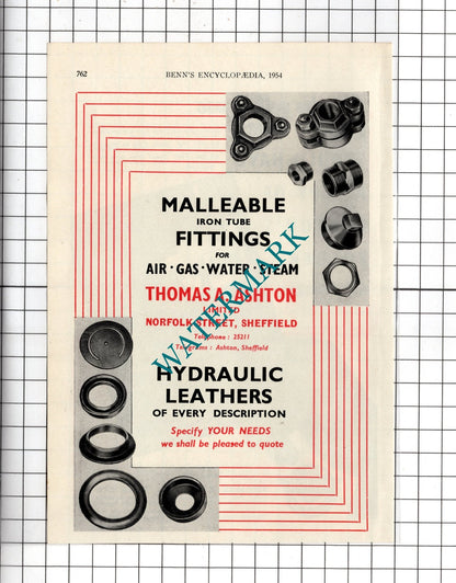 Thomas A Ashton Ltd Sheffield / Thomas Bolton & Sons Ltd Widnes  - 1954 Advert