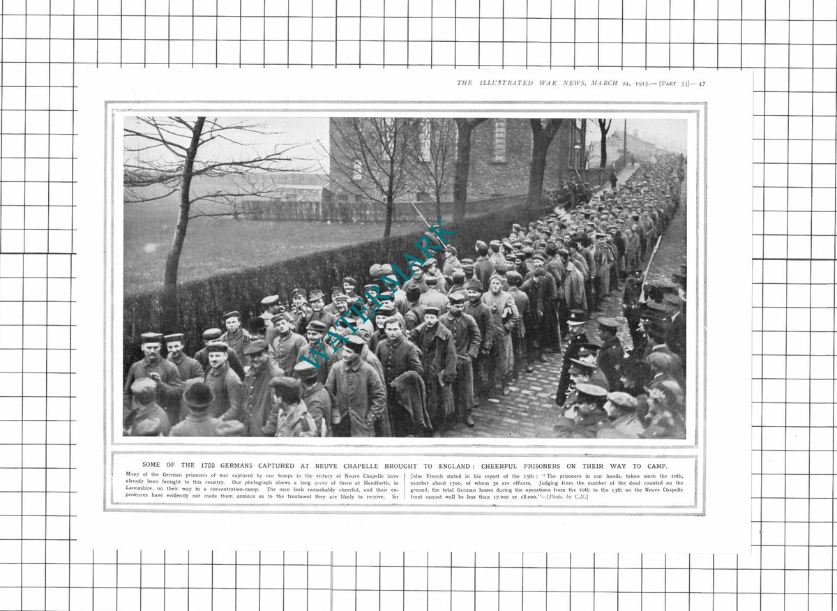 Handforth Lancashire Neuve Chapelle German Prisoners WW1 - 1915 Clipping / Print