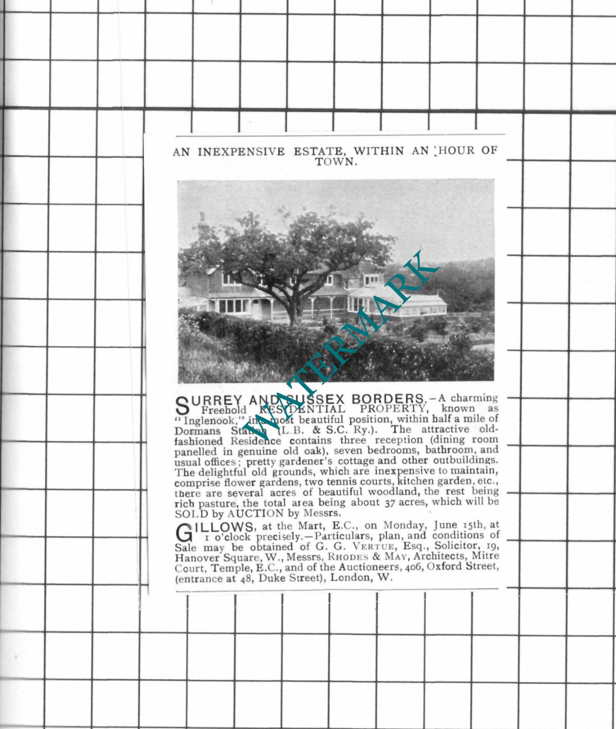 Inglenook  Dormans Surrey House Sale Advert - 1903 SMALL Clipping
