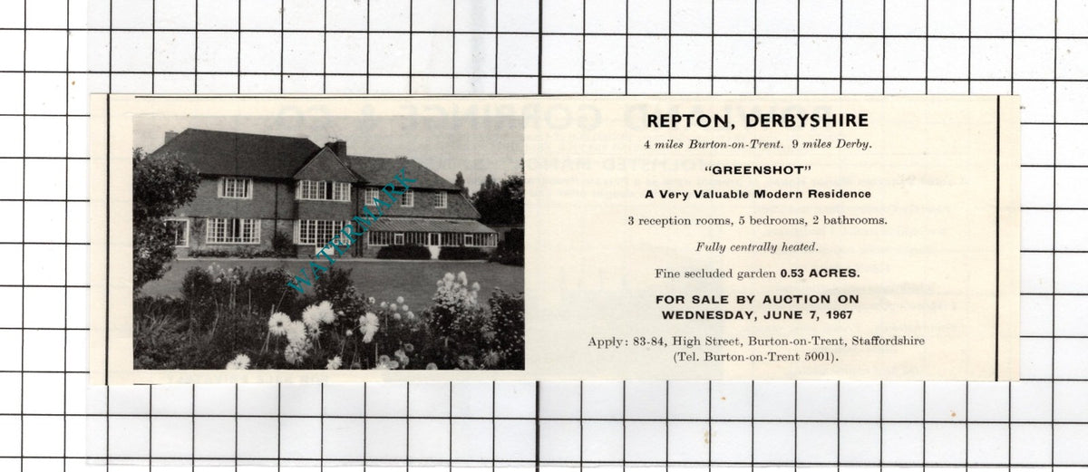 Greenshot Repton Derbyshire  - 1967 House Sale Advert