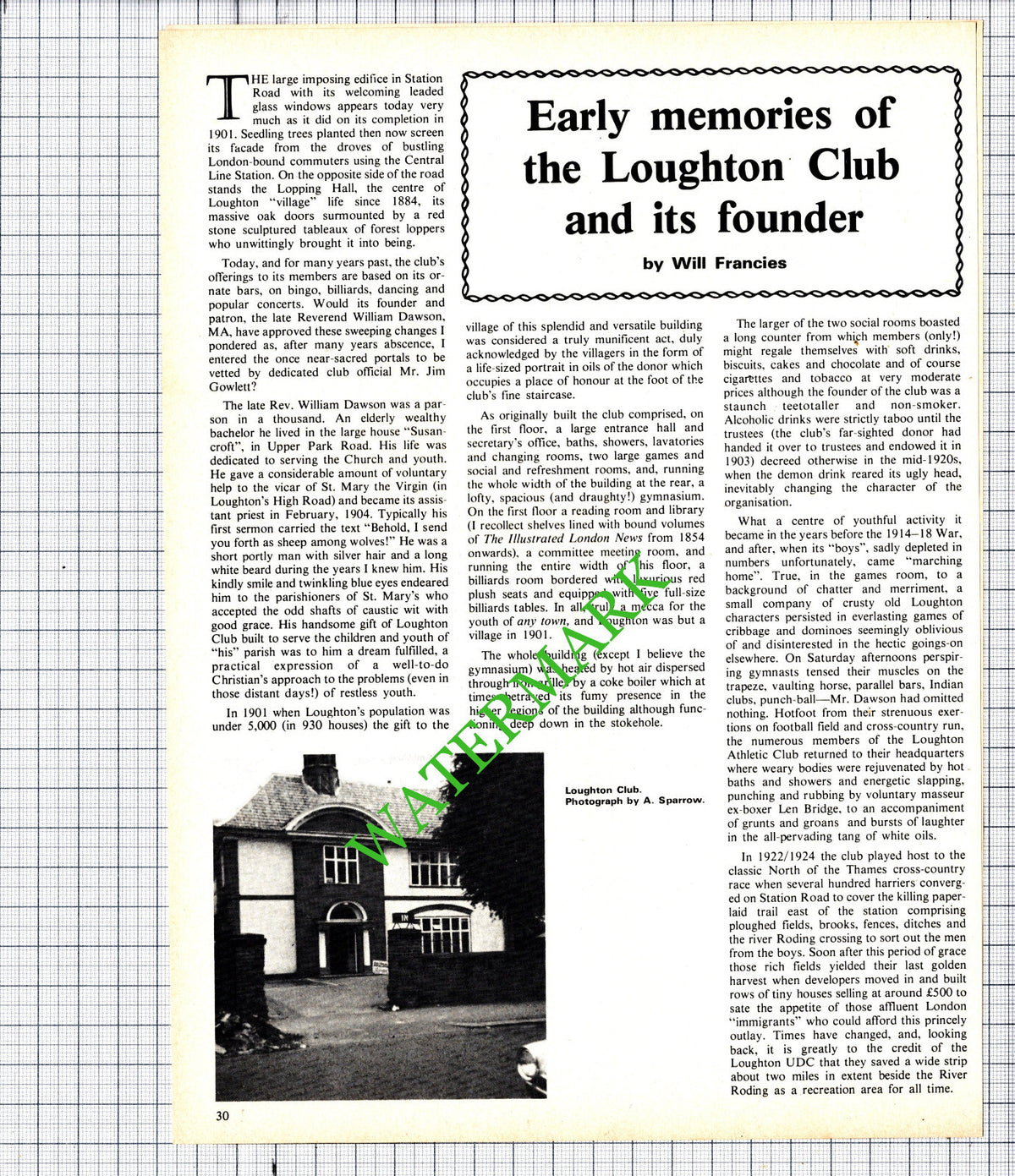 Loughton Essex Club Rev William Dawson  - 1975 Article