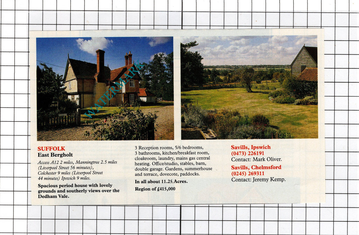 East Bergholt Suffolk - 1991 House Sale Advert