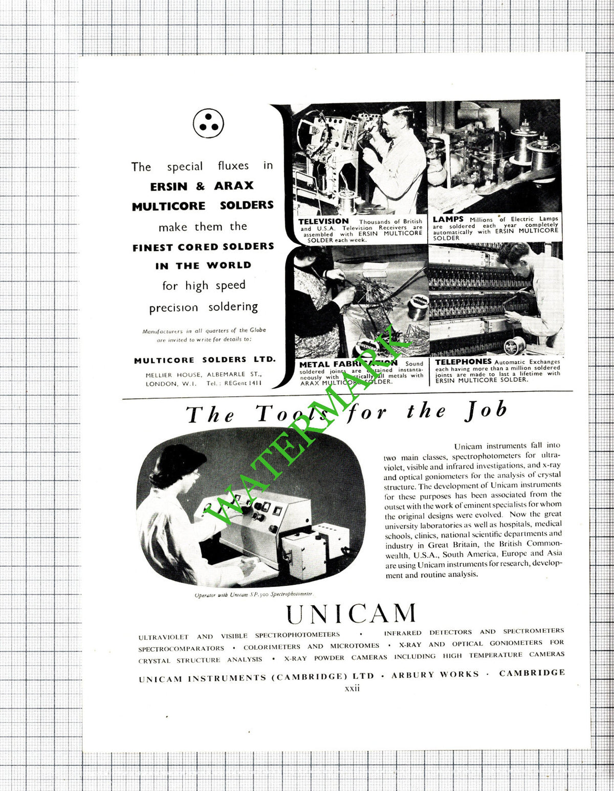 British Shipbuilding / Unicam Cambridge / Multicore Solders Advert -1951 Cutting