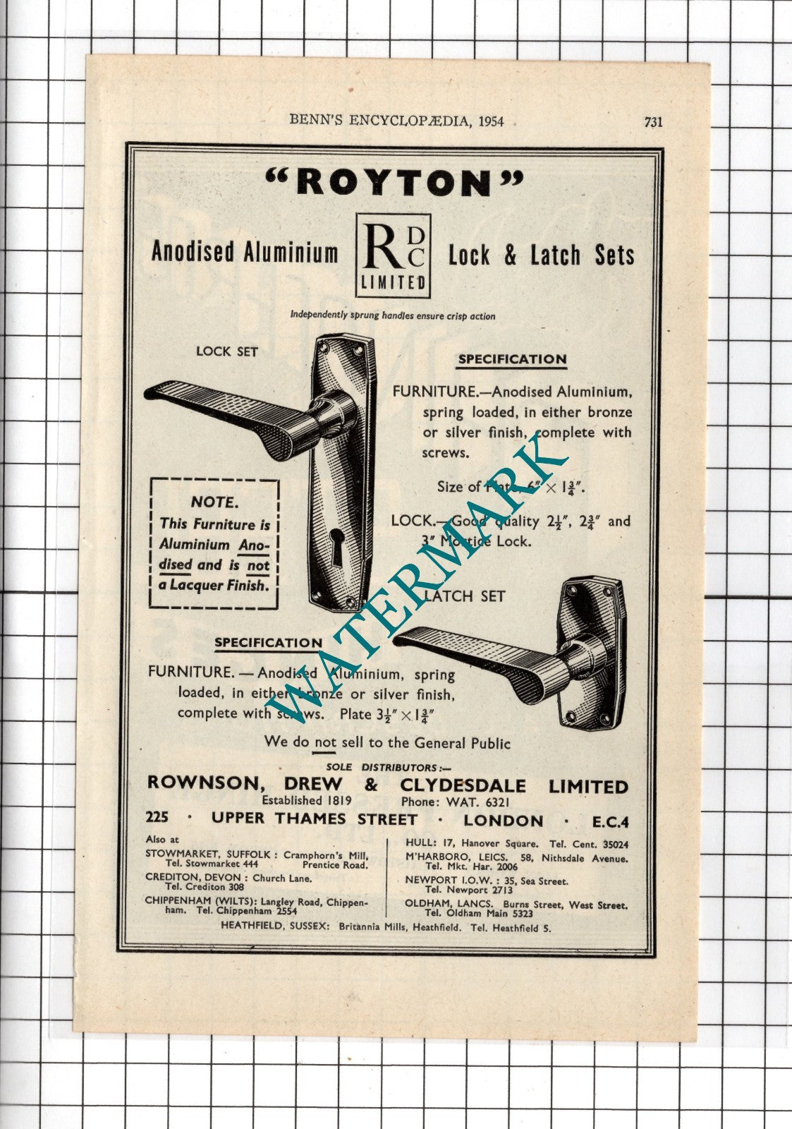 Rownson Drew & Clydesdale Ltd London / The London Pressed Hinge Co - 1954 Advert