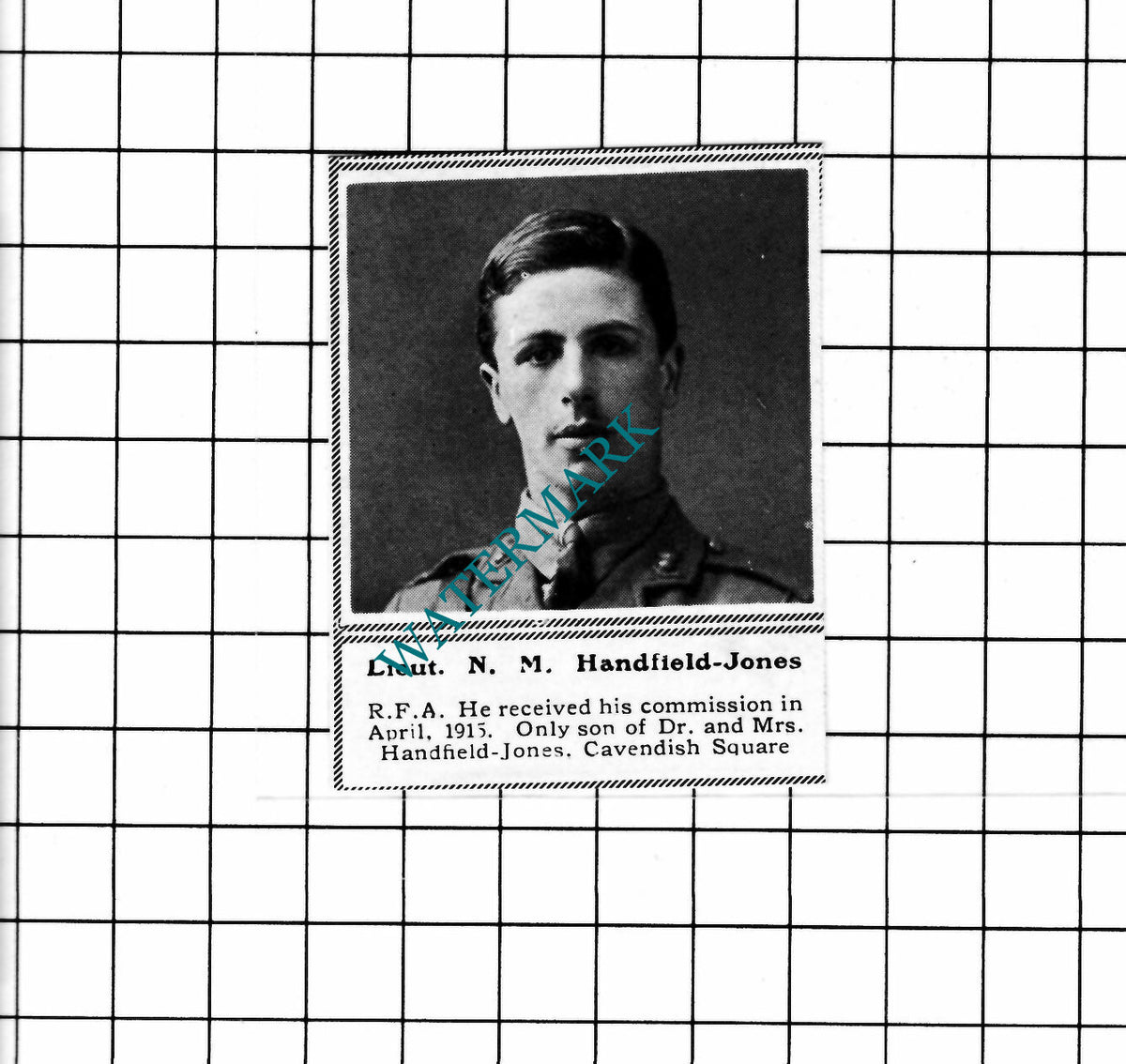 Lt N M Handfield-Jones RFA  WW1 - c.1918 SMALL Clipping
