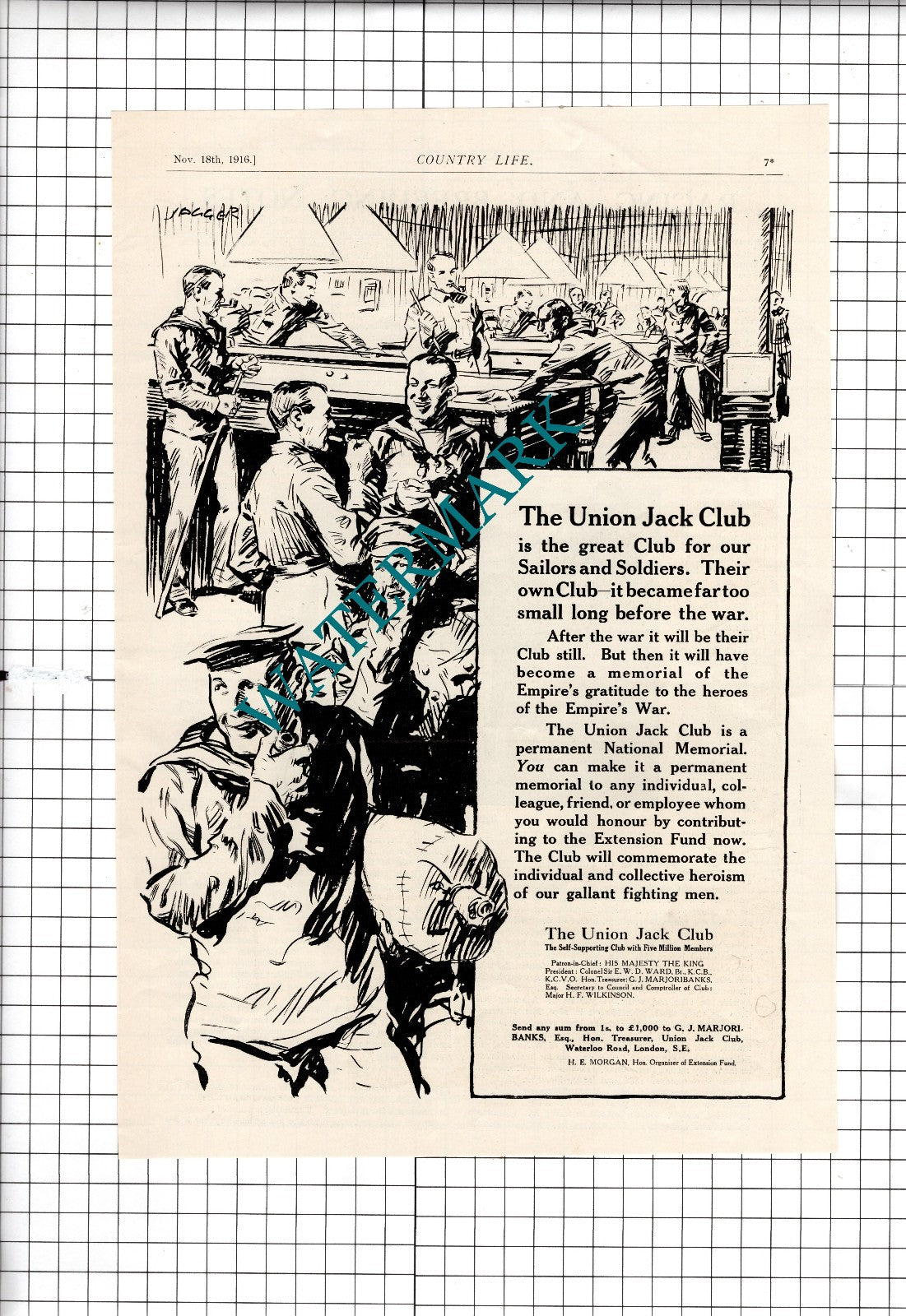The Union Jack Club Marjoribanks World War One WW1 Advert - 1916