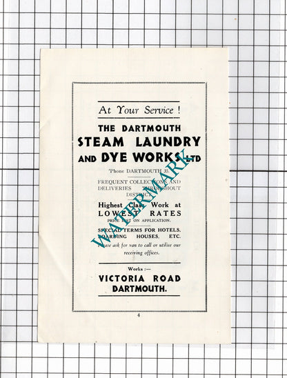 Couch and Stoneman Dartmouth Steam Laundry and Dye Works - c.1940s Advert