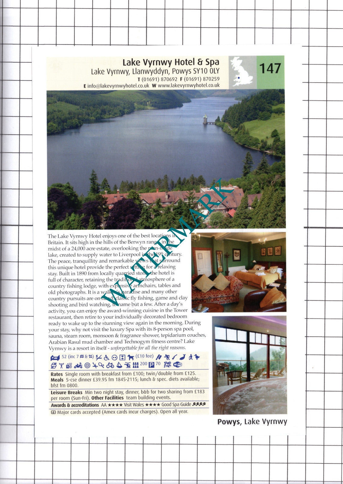 Lake Vyrnwy Hotel LLanwyddyn / Llangammarch Wells Powys Advert -  2011 Cutting