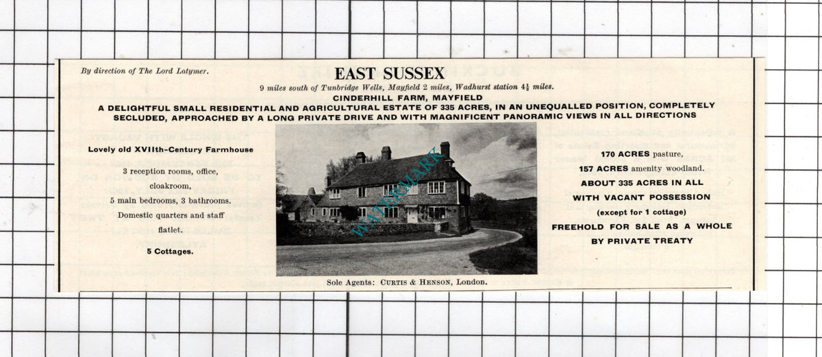 Cinderhill Farm Mayfield Sussex Latymer / Chetwode Manor Estate - 1967 Advert