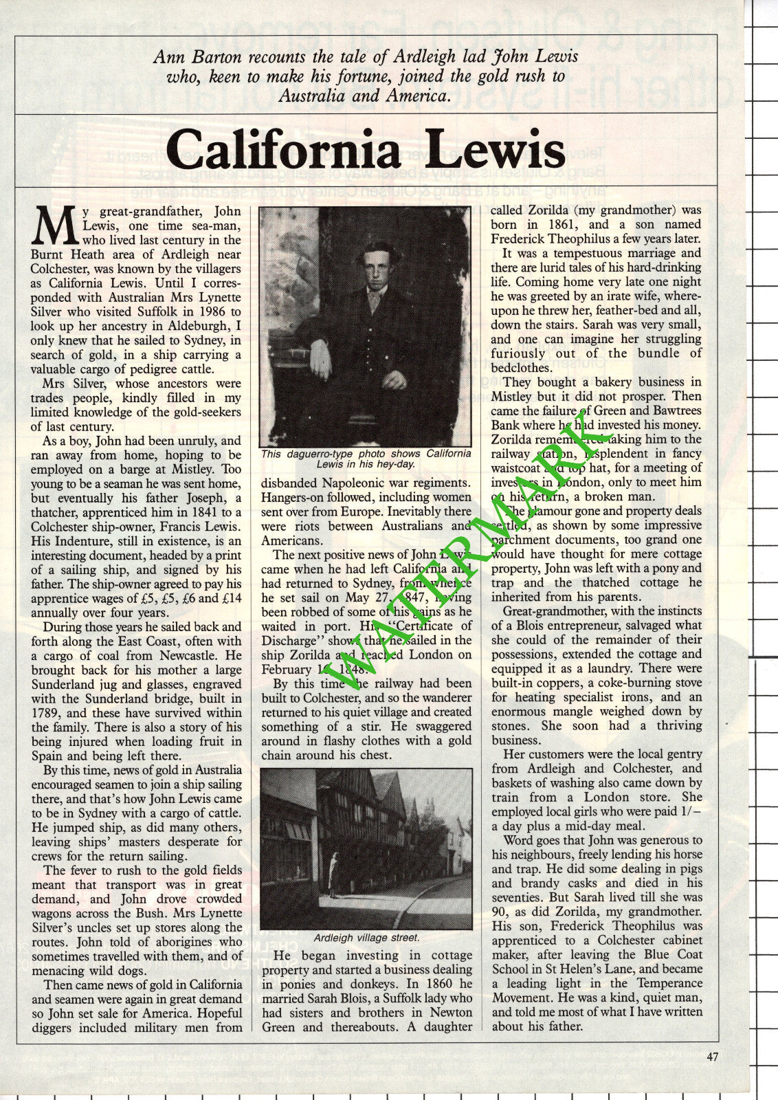 John Lewis Ardleigh  Essex California Lewis  Sarah Blois -  - 1988 Article