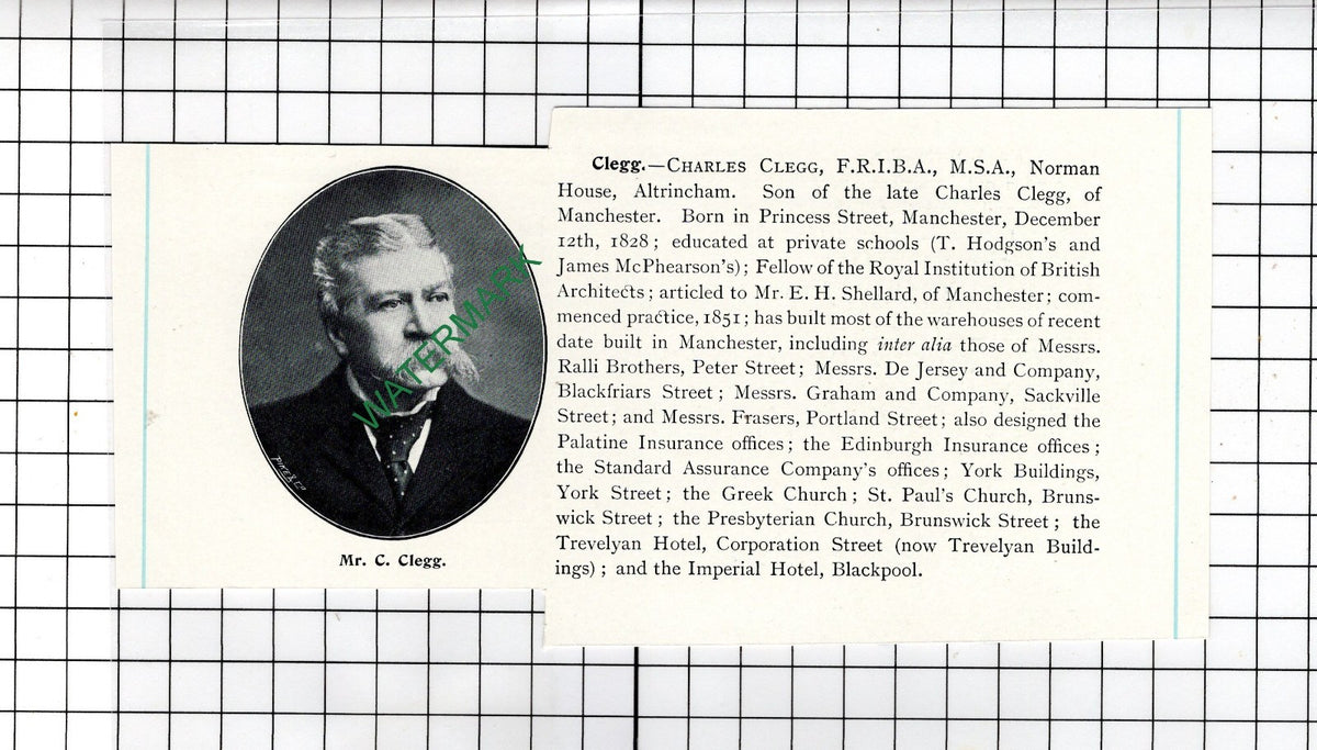 Mr Charles Clegg Norman House Altrincham   Manchester - c.1905 Clipping