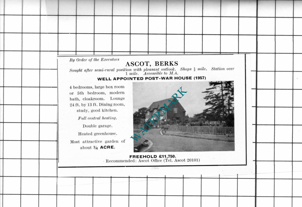 Ascot Berkshire SMALL House Sale Advert - 1967 Clipping