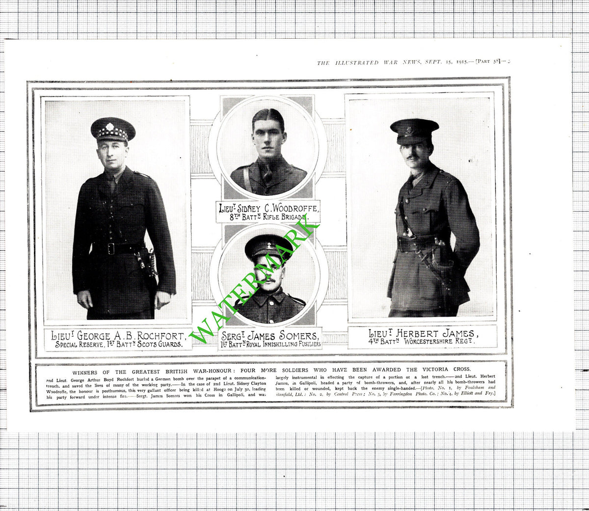 George AB Rochfort Herbert James Somers Sidney Woodroffe WW1 - 1915 Cutting