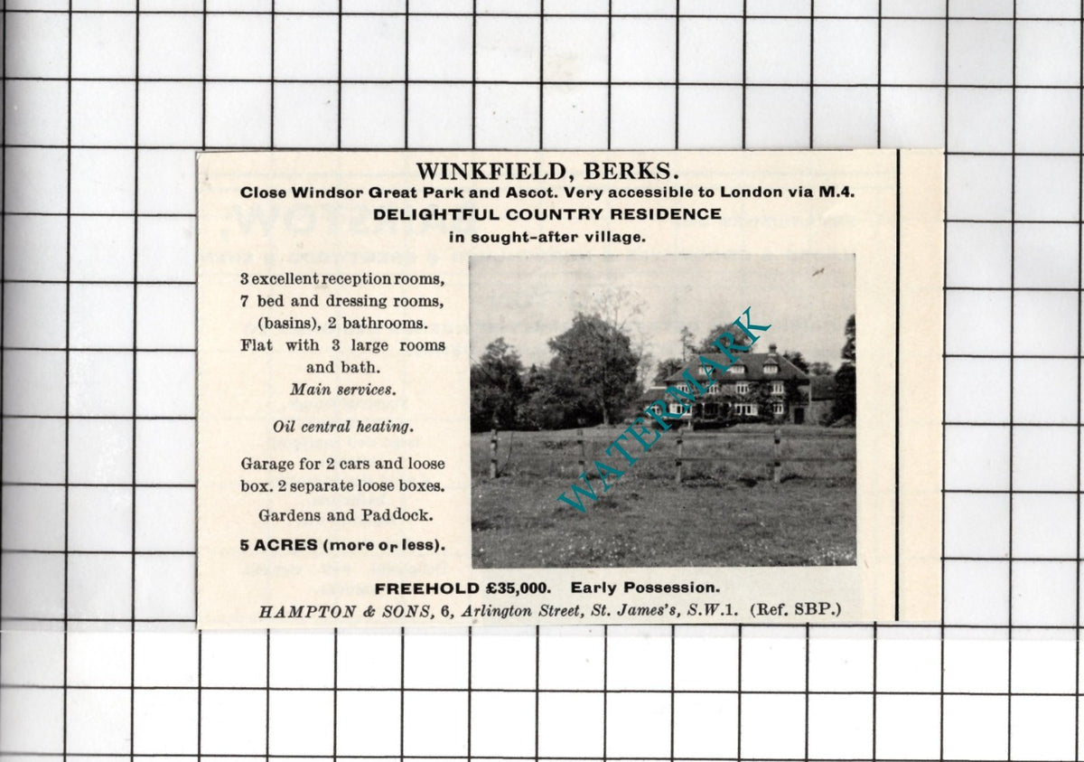 Winkfield Berkshire -  1967 SMALL House Sale Advert