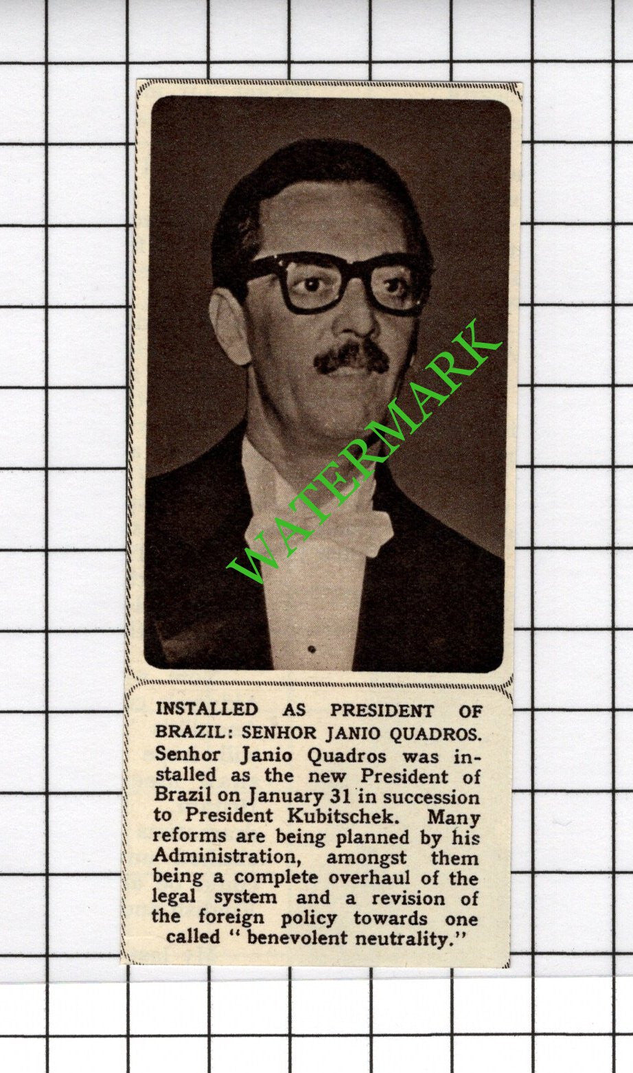 Senhor Janio Quadros President Of Brazil - 1961 SMALL Cutting
