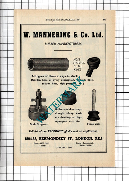 W Mannering & Co Ltd London Rubber  / Thos Marshall & Son Leeds - 1954 Advert