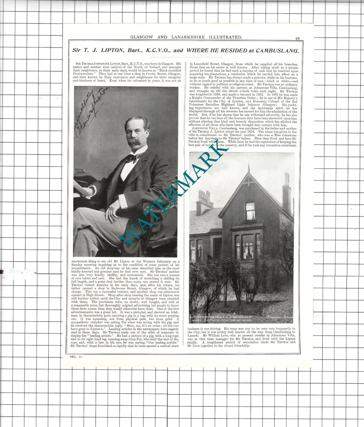Thomas Johnstone Lipton Alexander Sinclair James Hunter Govanhill - 1904 Article