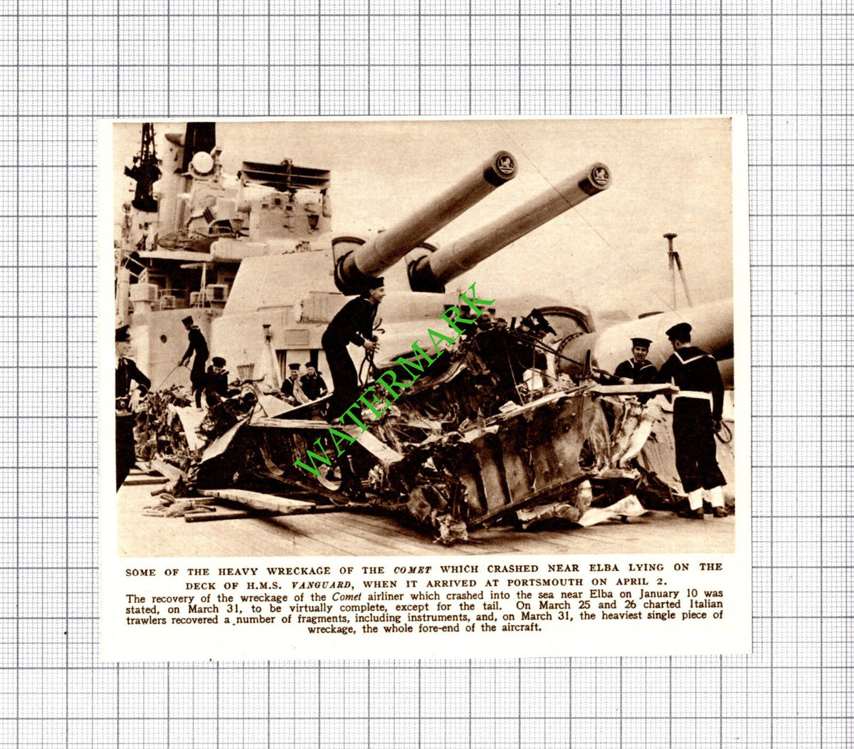 HMS Vanguard Comet Airliner Plane Crash Elba - 1954 Cutting
