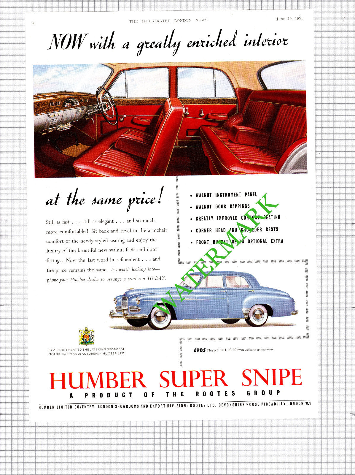 Humber Super Snipe Car Advert - 1954 Cutting / Print