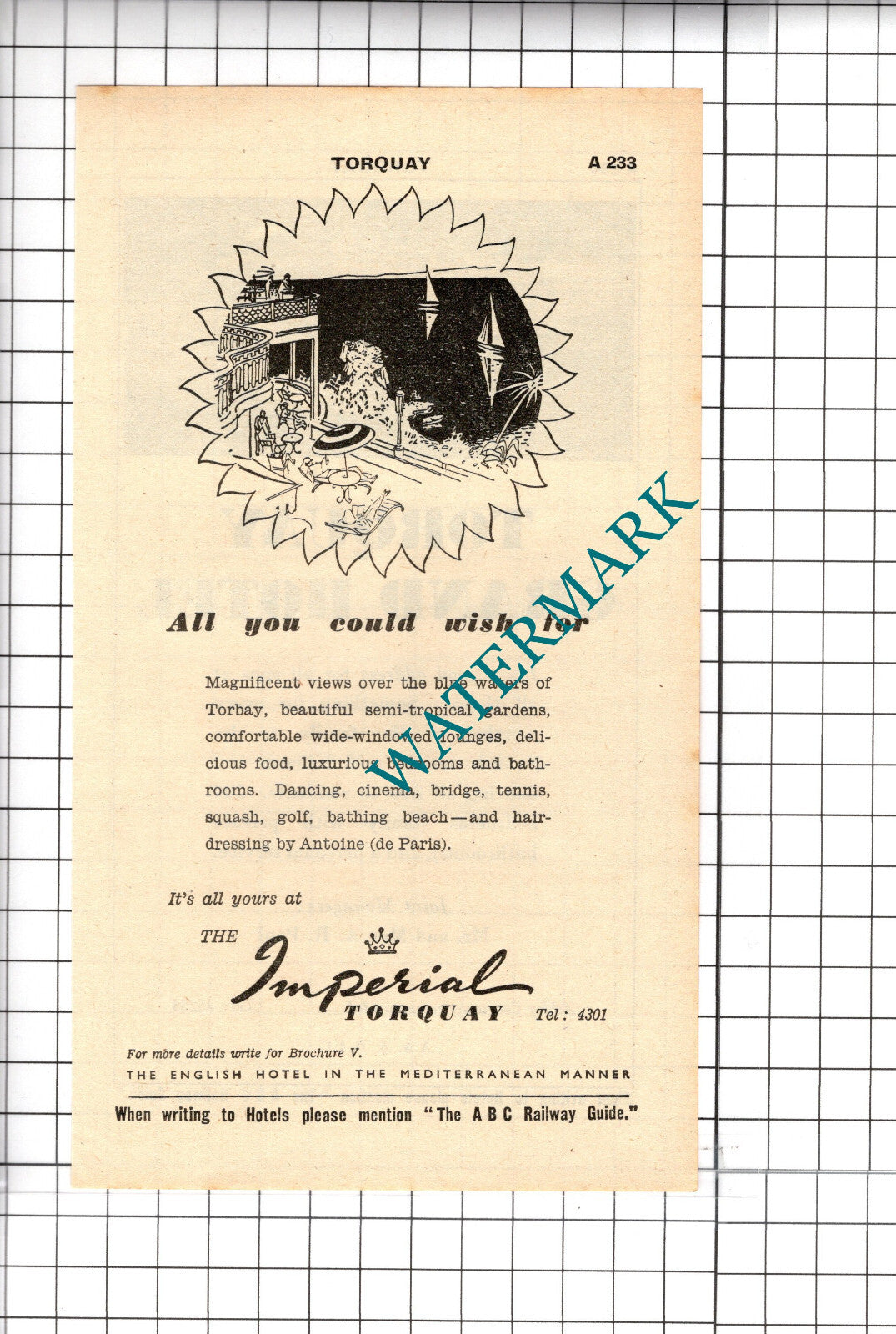 Torquay Grand Hotel A R Paul / Imperial Hotel Torquay Advert - 1958 Cutting