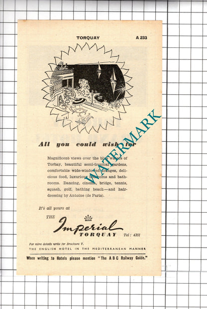 Torquay Grand Hotel A R Paul / Imperial Hotel Torquay Advert - 1958 Cutting