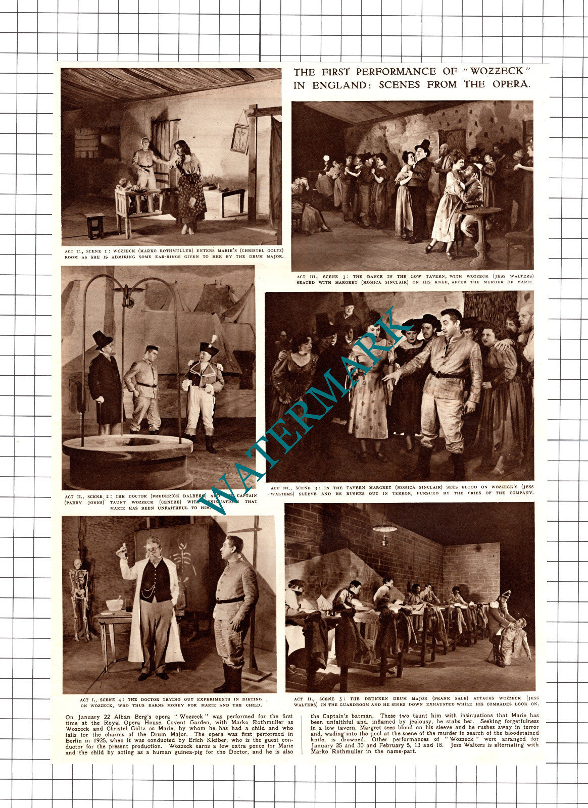 Wozzeck Opera Alban Berg Royal Opera House Rothmuller - 1952 Cutting / Print