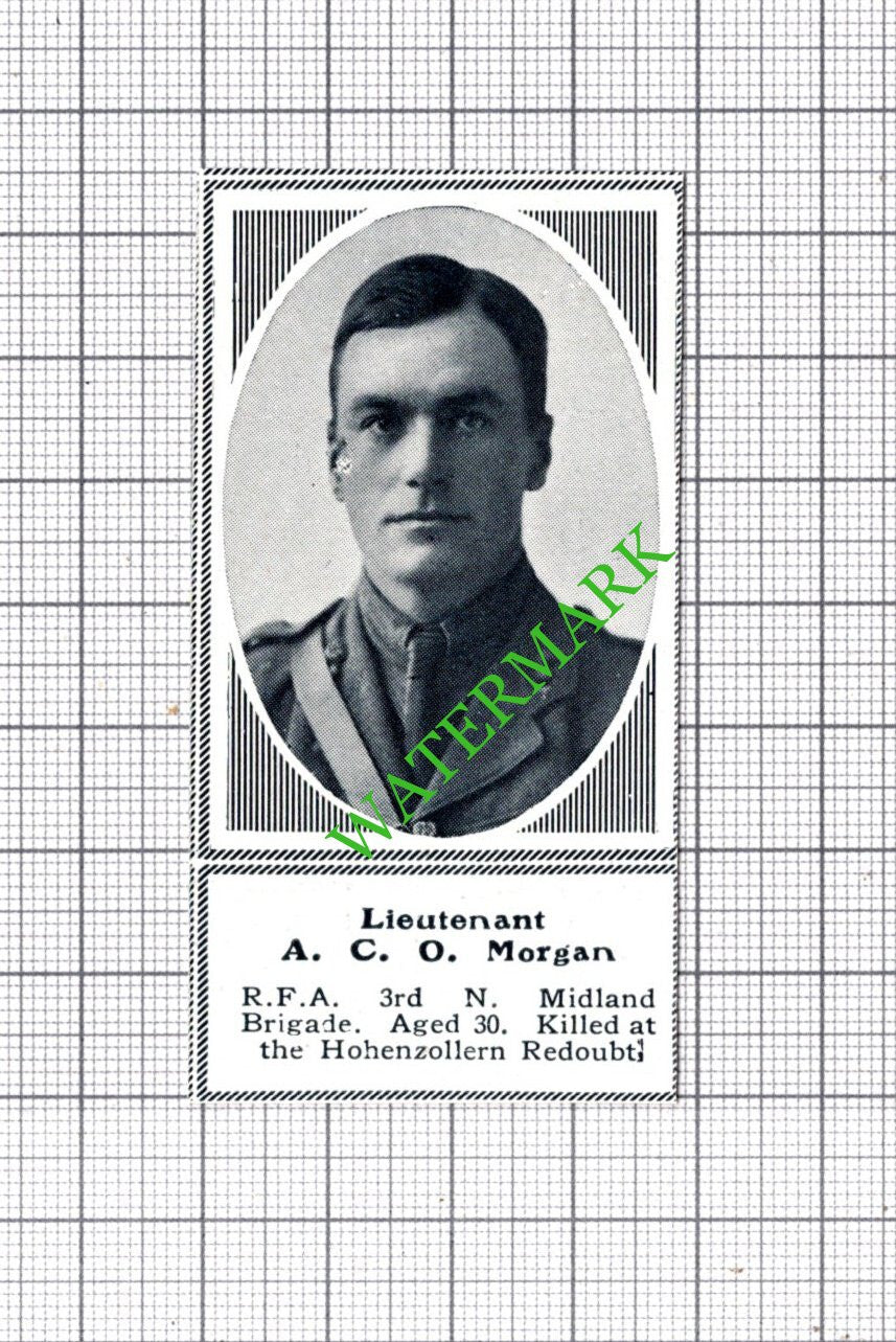 Lt ACO Morgan RFA N Midland Brigade WW1 Great War - c.1918 SMALL Cutting