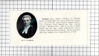 Robert Newton Crane New York / John Albert Compston Barnsley  -  1905 Clipping