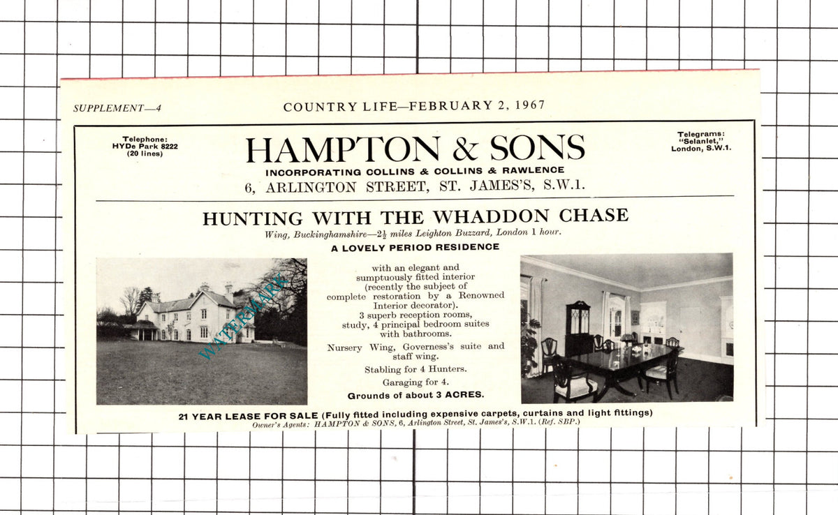 Wing Buckinghamshire House Sale Advert  - 1967 Cutting