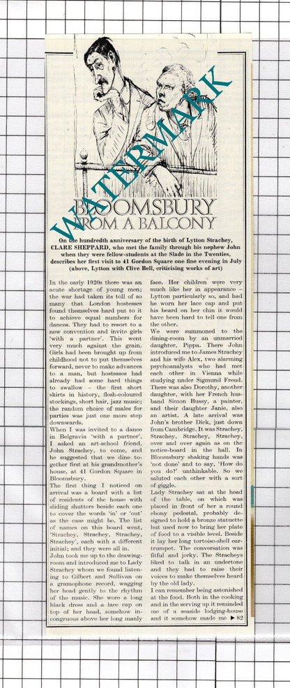Lytton Strachey 41 Gordon Square Bloomsbury London  - 1980 Article