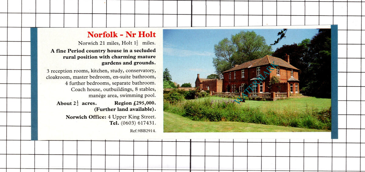 Holt Norfolk House Sale Advert  - 1991 Clipping / Print