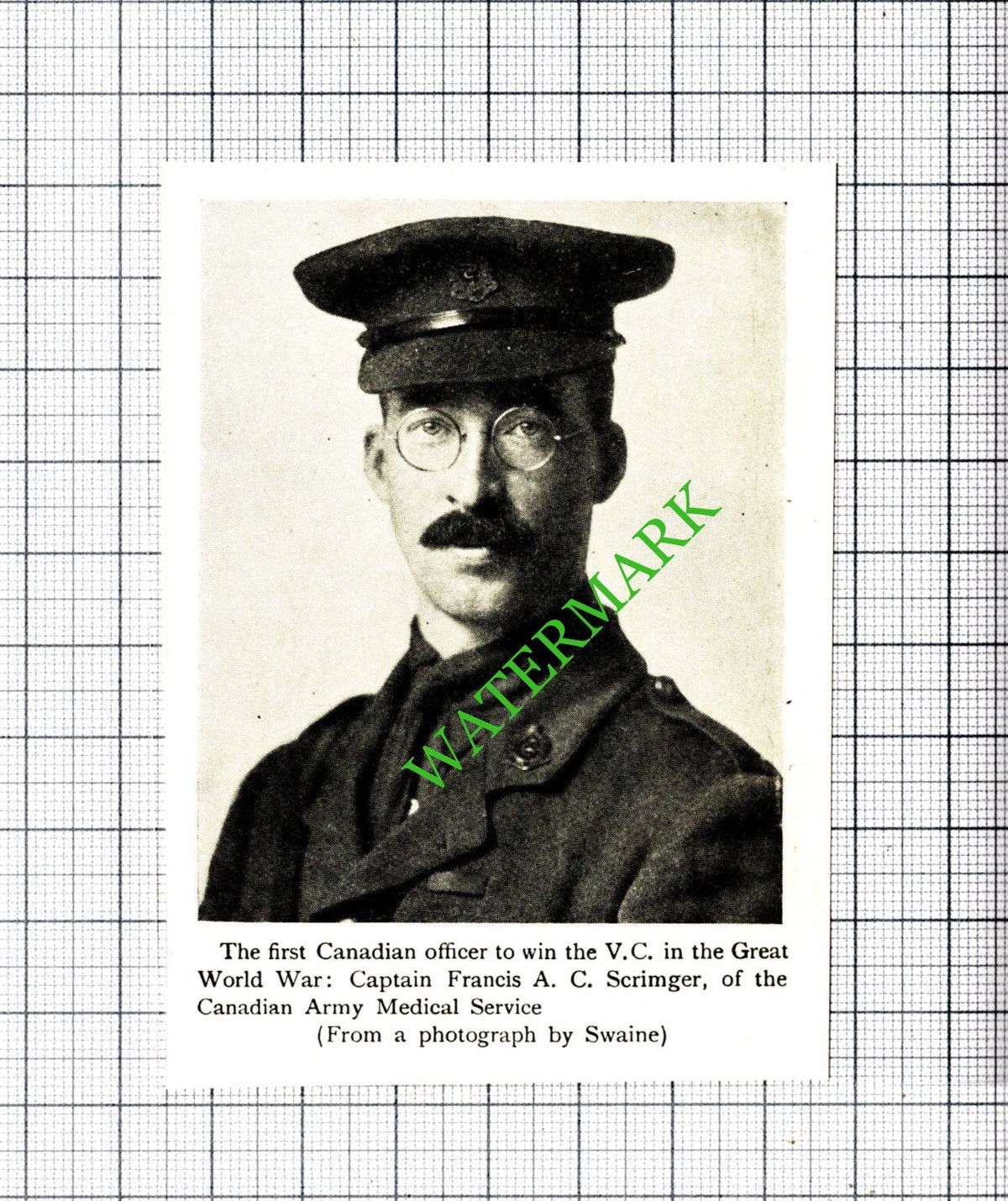 Captain Francis Scrimger Canadian Army Medical Great War -  c.1920 Small Cutting
