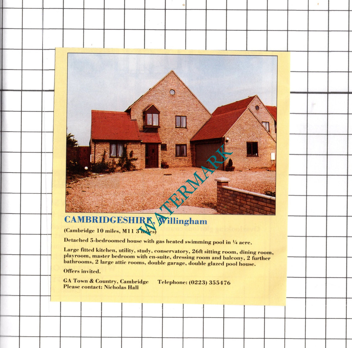 Willingham Cambridgeshire House Sale Advert - 1991 Clipping / Print