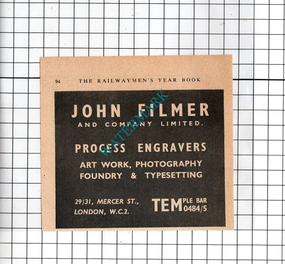 John Filmer and Company Ltd Process Engravers  London - 1953 Small Advert