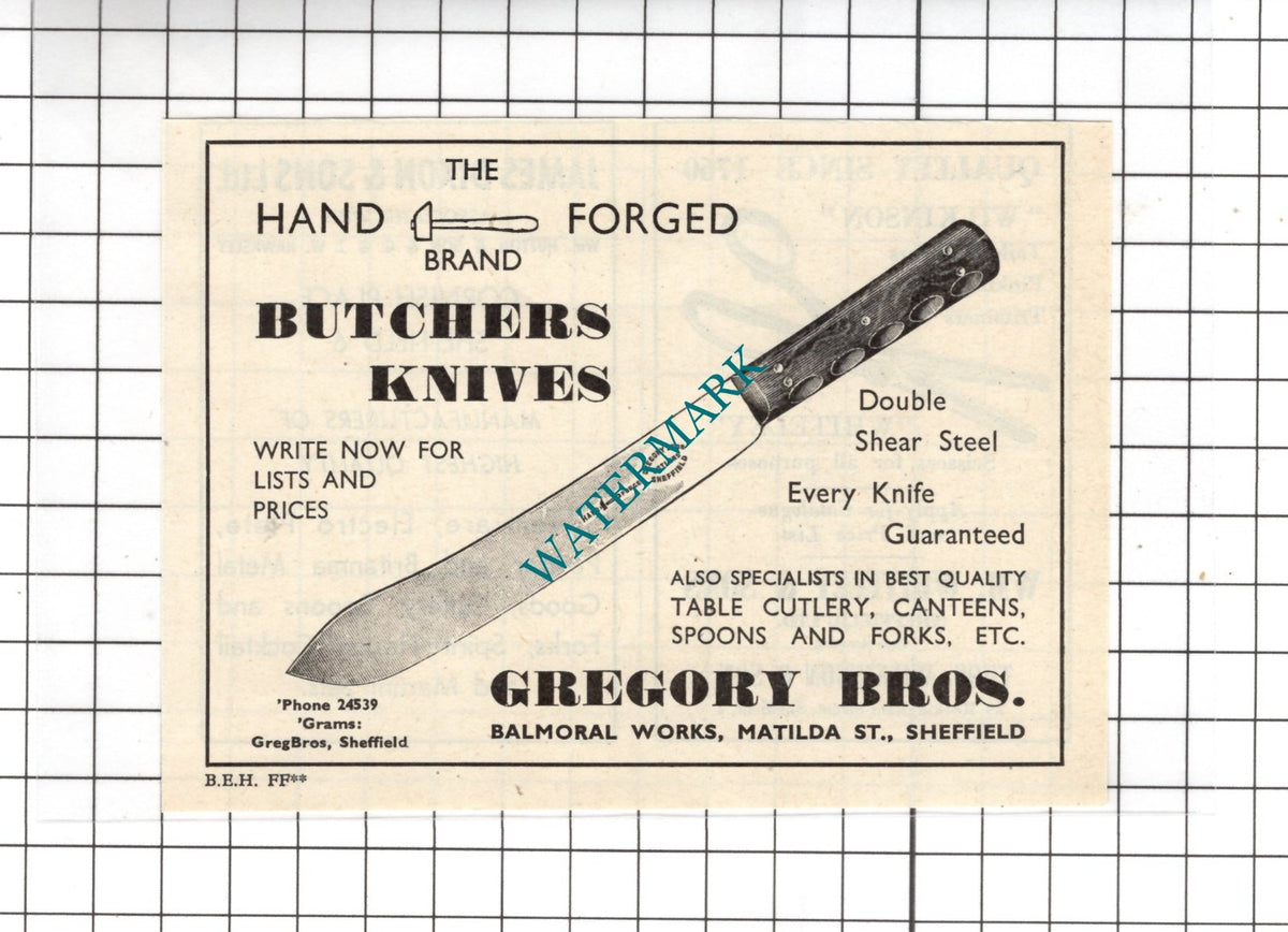 Gregory Bros Balmoral Works Matilda St Sheffield - 1954 Small ADVERT