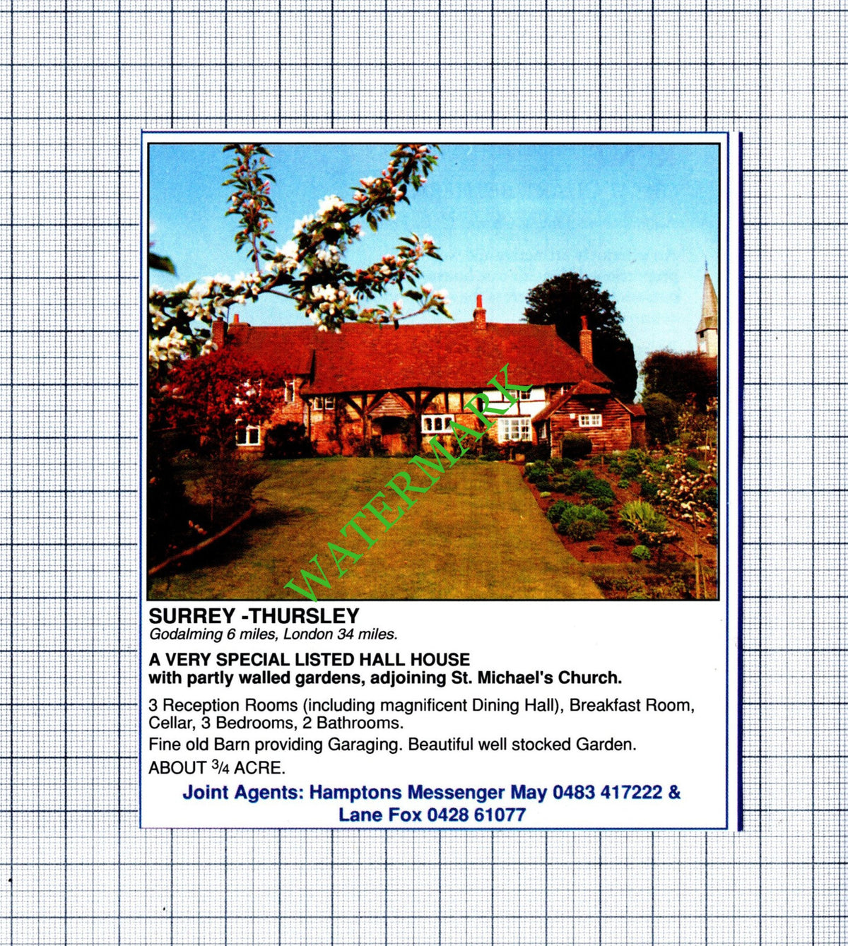 Thursley Surrey House  Advert - 1991 Cutting