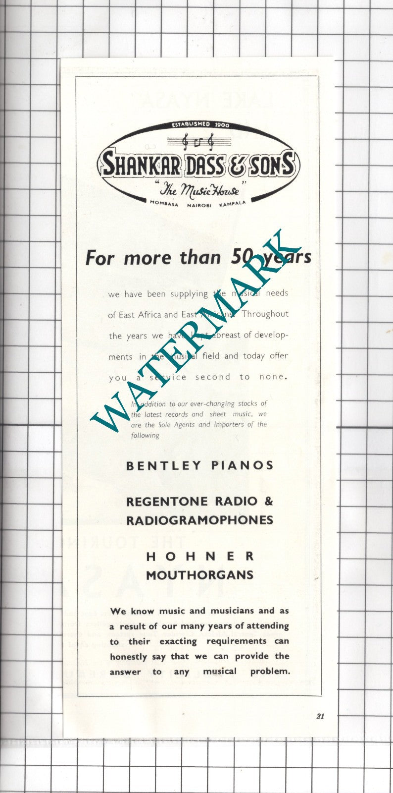 Shankar Dass & Sons The Music House East Africa    - 1951 Advert